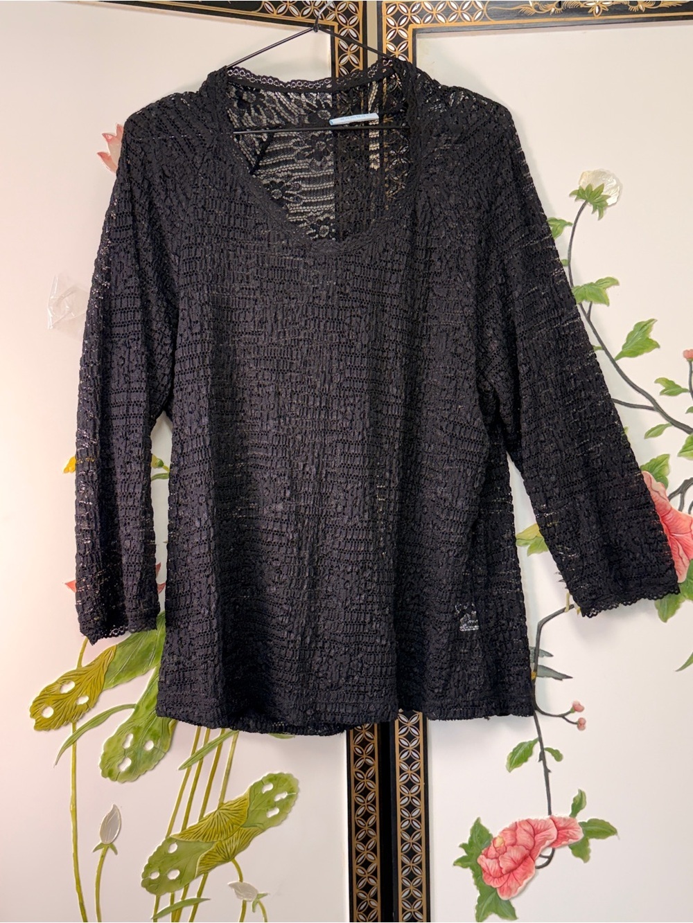 MYSTERIOUS Black Lace Textured Women's Top with pretty scoop neckline